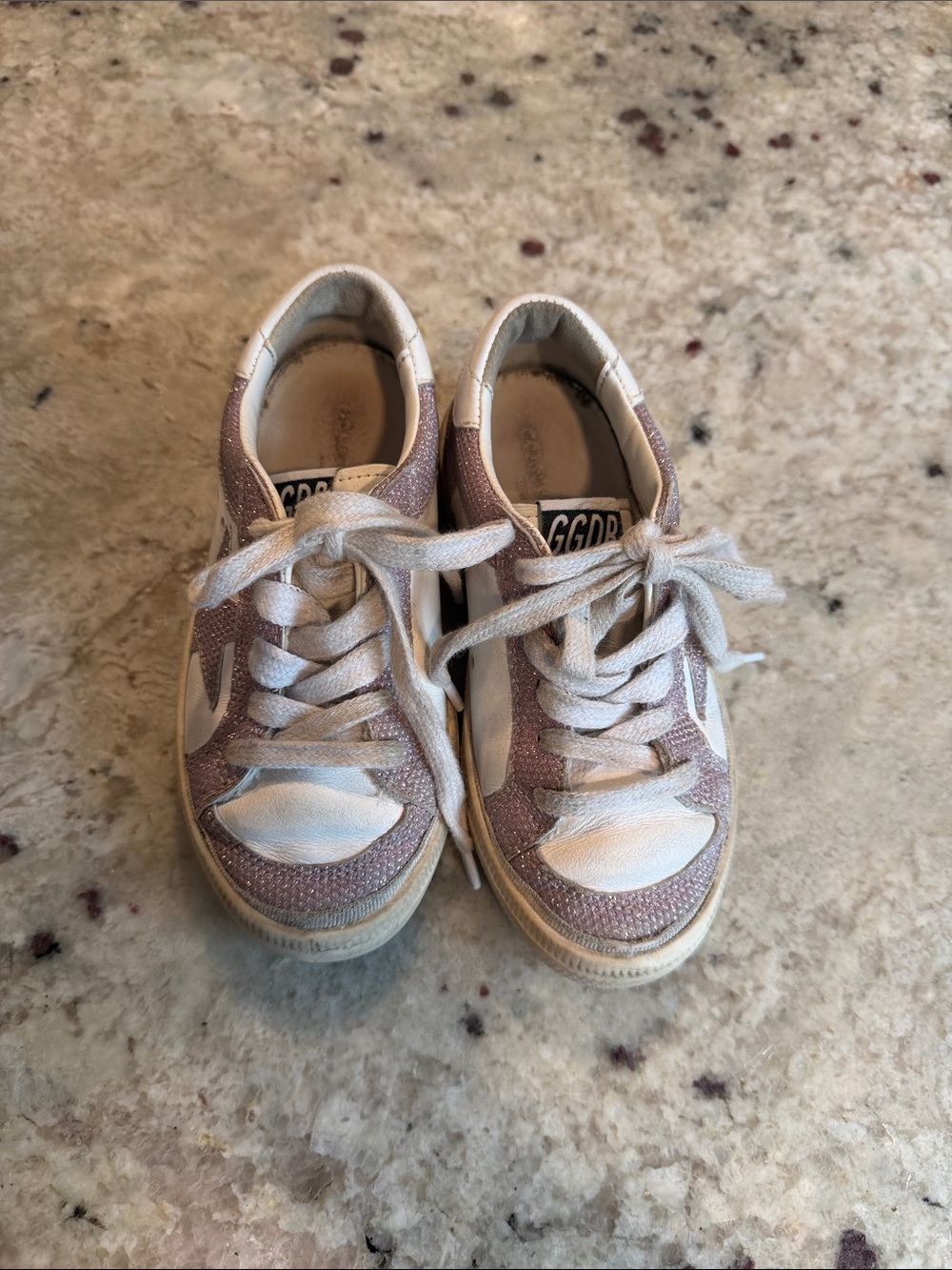 Golden Goose Kids White and Light Pink Glitter Sneakers size eu 26